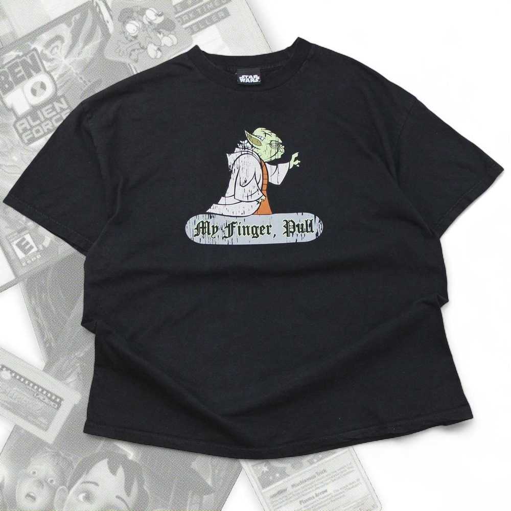 Star Wars Yoda Pull My Finger Vintage Y2K Black Graphic Tee Mens XL
